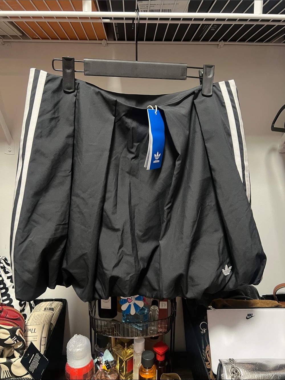 adidas Black Bubble Skirt with White Side Stripes